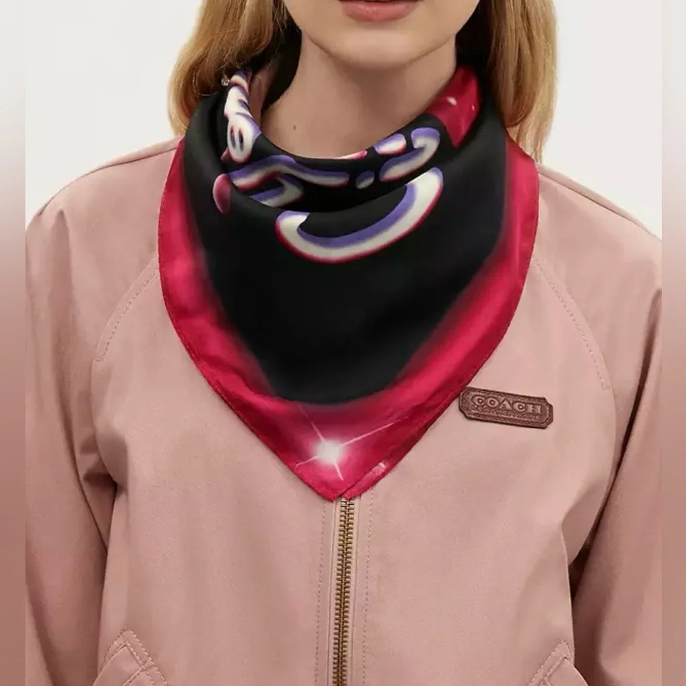 NWT Coach Airbrushed Cherry Print Silk Bandana Black red CS596